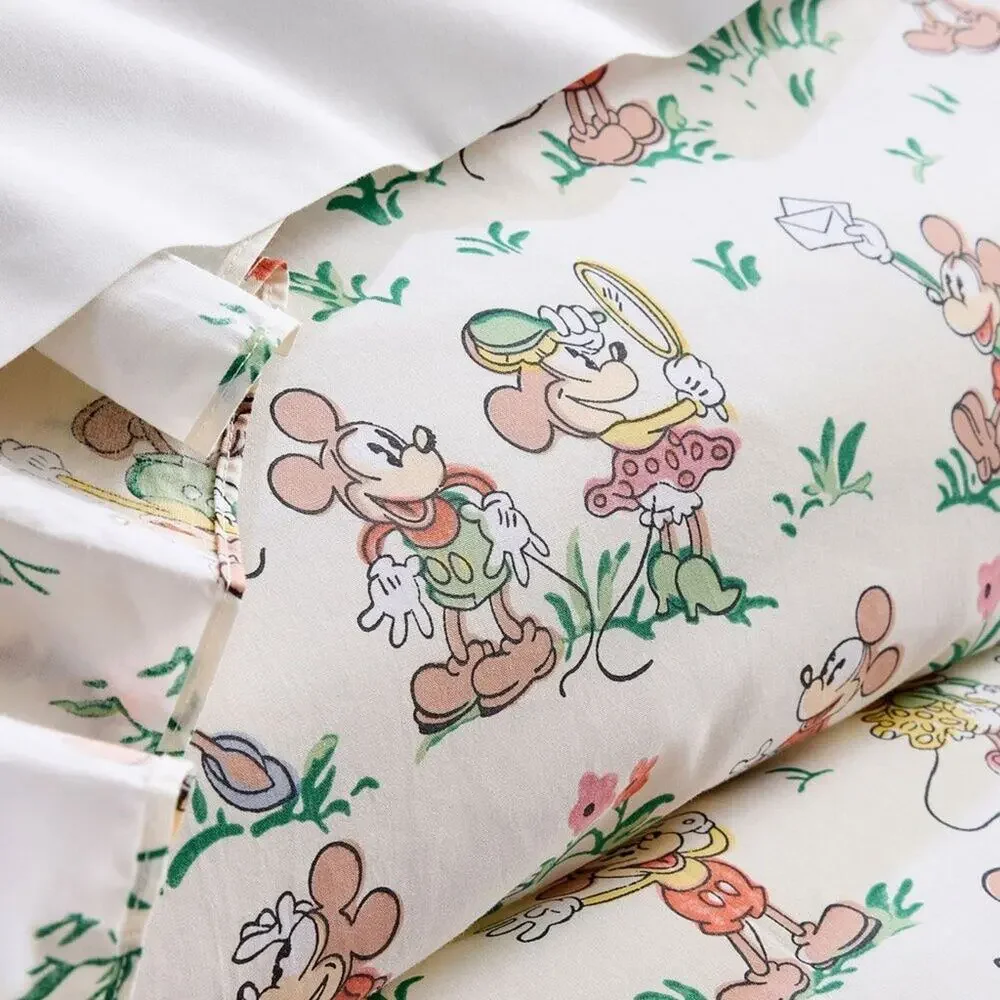 Disney Home x Sanderson Minnie Mouse and Mickey Mouse Garden Duvet Bedding NWT